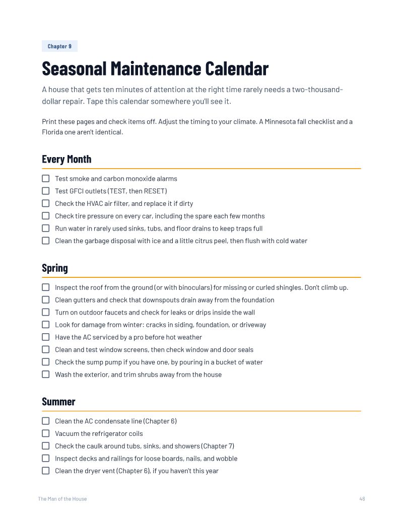 A peek at the seasonal maintenance calendar